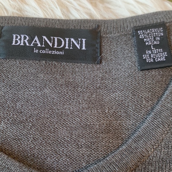 Men's Brandini Gray with Black Horizontal Stripes Short Sleeve Sweater  Size L - Picture 3 of 5